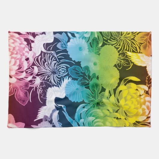 regenboogbloemen en -vogels theedoek (Horizontaal)