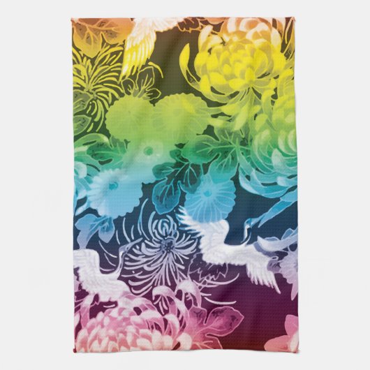 regenboogbloemen en -vogels theedoek (Verticaal)