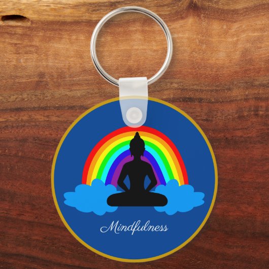 Regenboogboeddha & Mindfulness, Meditatie / Yoga Sleutelhanger (Voorkant)