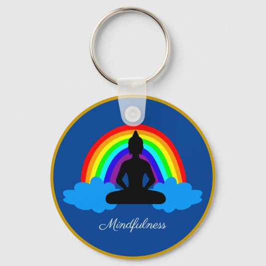 Regenboogboeddha & Mindfulness, Meditatie / Yoga Sleutelhanger (Achterkant)
