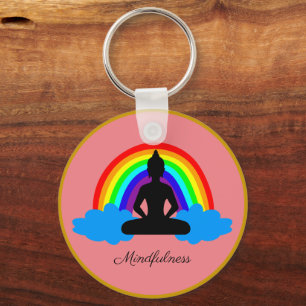 Regenboogboeddha & Mindfulness, Meditatie / Yoga Sleutelhanger
