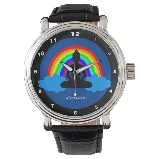 Regenboogboeddha & Mindfulness Yoga/meditatie Horloge (Voorkant)