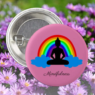 Regenboogboeddha & Mindfulness Yoga/meditatie Ronde Button 3,2 Cm