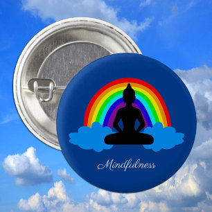 Regenboogboeddha & Mindfulness Yoga/meditatie Ronde Button 3,2 Cm