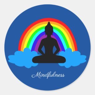 Regenboogboeddha & Mindfulness Yoga/meditatie Ronde Sticker