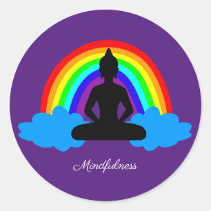 Regenboogboeddha & Mindfulness Yoga/meditatie Ronde Sticker