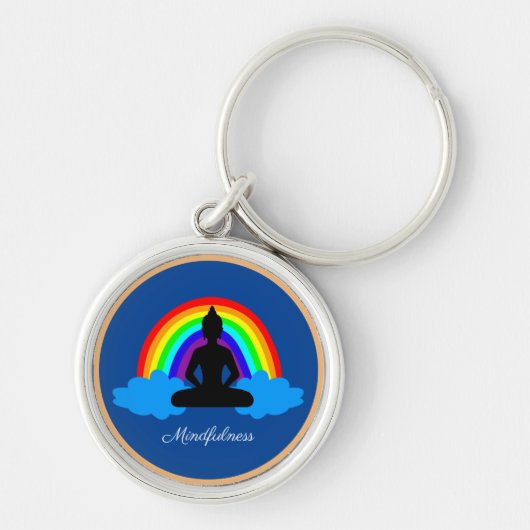 Regenboogboeddha & Mindfulness Yoga/meditatie Sleutelhanger (Voorkant)