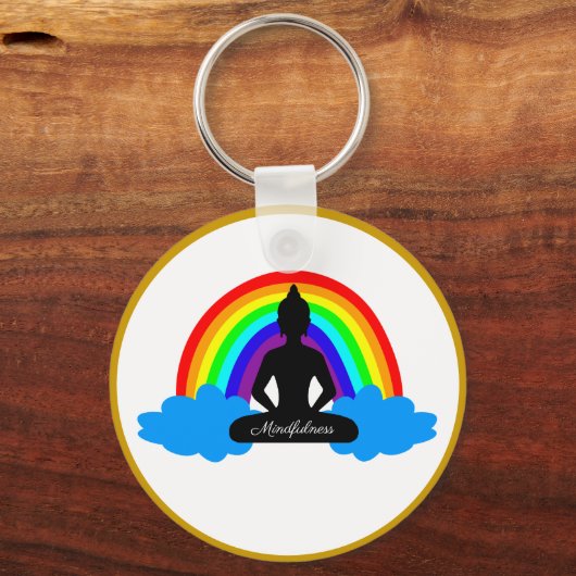 Regenboogboeddha & Mindfulness Yoga / meditatie Sleutelhanger (Voorkant)