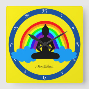 Regenboogboeddha & Mindfulness Yoga/meditatie Vierkante Klok