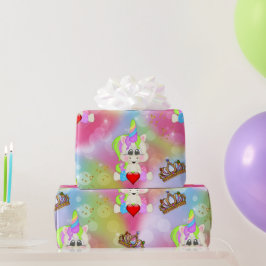 Regenboogbokeh Unicorns en kronen Cadeaupapier