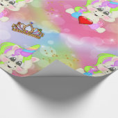 Regenboogbokeh Unicorns en kronen Cadeaupapier (Hoek)