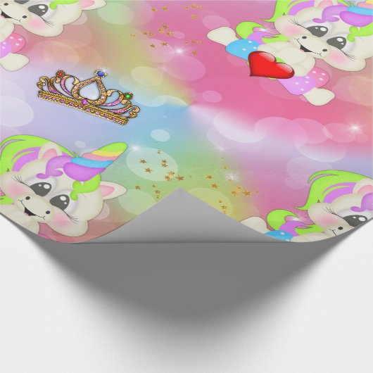 Regenboogbokeh Unicorns en kronen Cadeaupapier (Hoek)