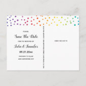 Regenboogbomen en confetti-lesbiennes Sla de datum Aankondigingskaart (Achterkant)