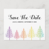 Regenboogbomen en confetti-lesbiennes Sla de datum Aankondigingskaart (Voorkant)