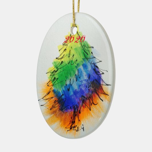 Regenboogbomen en strepen keramisch ornament (Links)