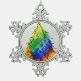 Regenboogbomen en strepen tin sneeuwvlok ornament