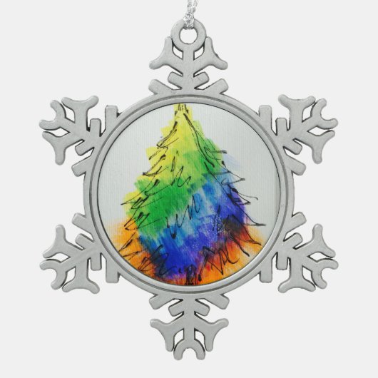 Regenboogbomen en strepen tin sneeuwvlok ornament (Voorkant)