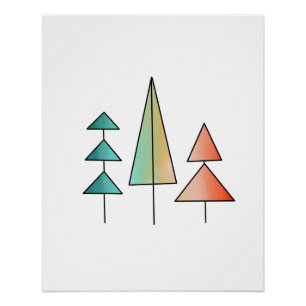 regenboogbomen in mid century modern stijl met roz perfect poster