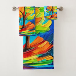 Regenboogbomen: levendig bos bad handdoek