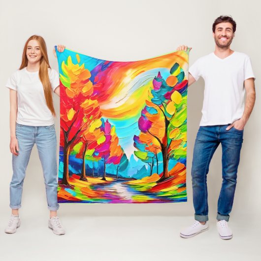 Regenboogbomen: levendig bos fleece deken (In situ)