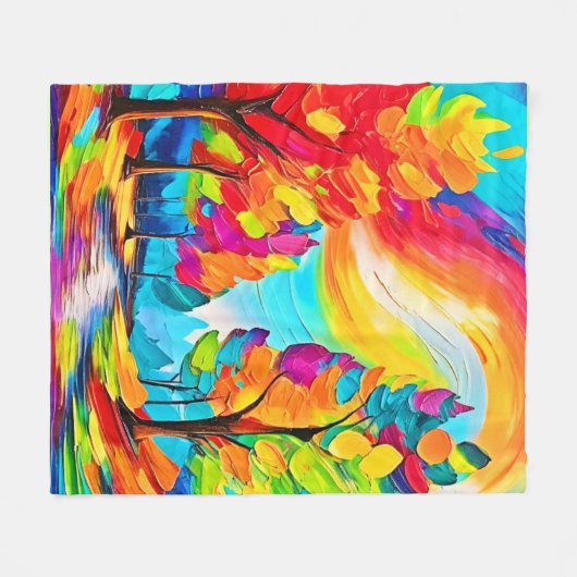 Regenboogbomen: levendig bos fleece deken (Voorkant (Horizontaal))