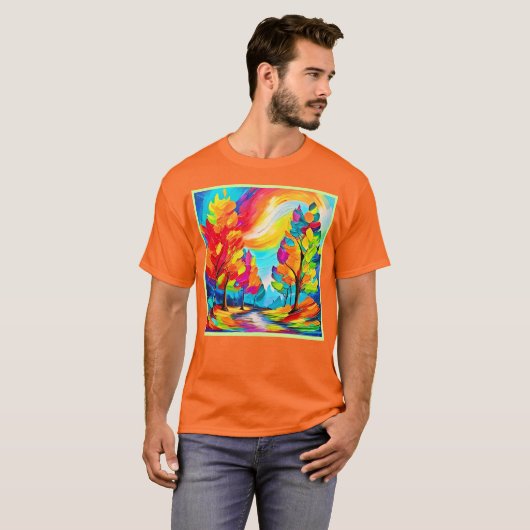Regenboogbomen: levendig bos t-shirt (Voorkant volledig)