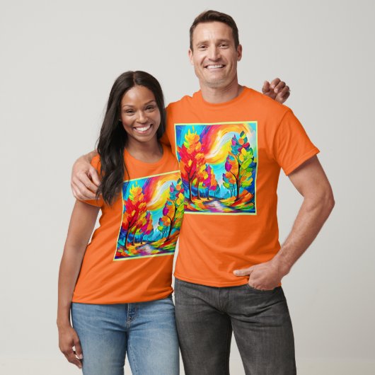 Regenboogbomen: levendig bos t-shirt (Unisex)