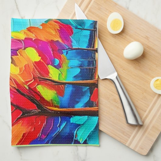 Regenboogbomen: levendig bos theedoek (Quarter Fold)