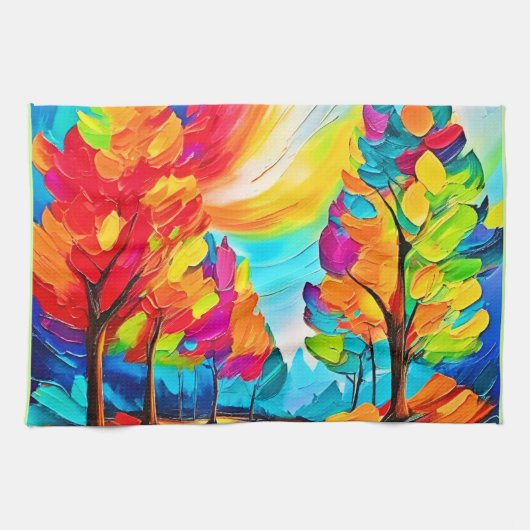 Regenboogbomen: levendig bos theedoek (Horizontaal)
