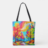 Regenboogbomen: levendig bos tote bag (Achterkant)