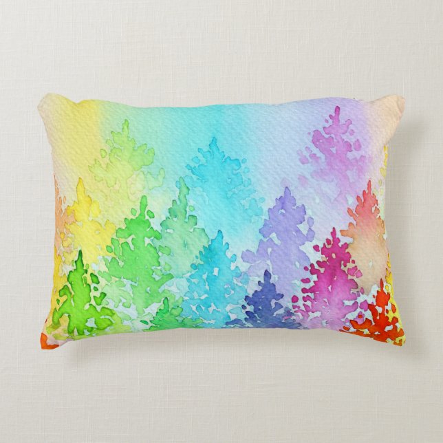 Regenboogbomen Waterverf bomen Accent Kussen (Voorkant)