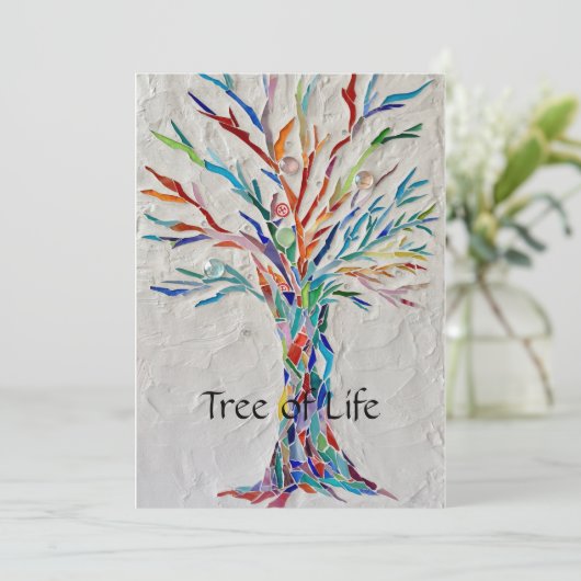 Regenboogboom van de mozaïek van het leven feestdagenkaart (Staand voorkant)