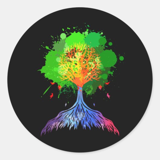 Regenboogboom van het leven ronde sticker (Voorkant)