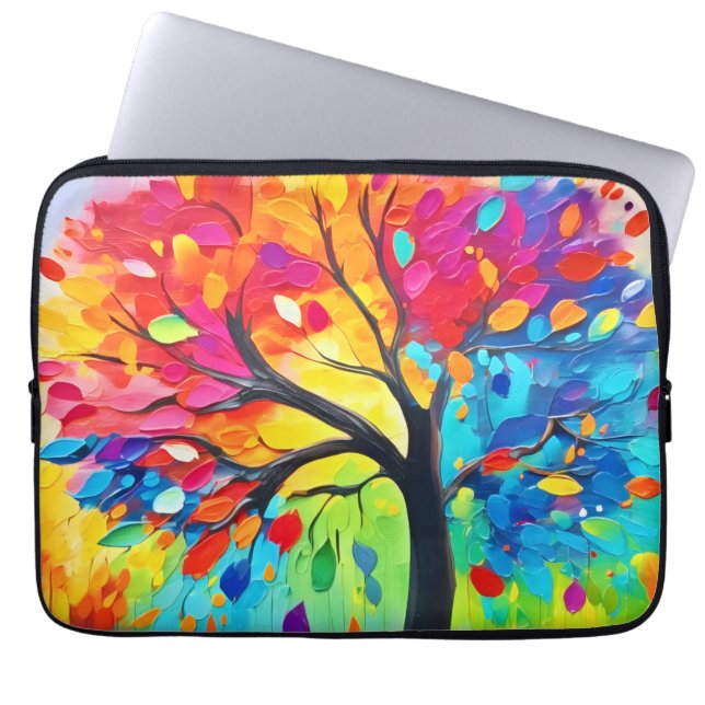 Regenboogboom van het leven schilderen laptop sleeve (Voorkant)