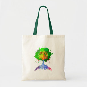 Regenboogboom van het leven tote bag