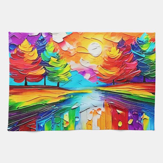 Regenboogbos Zonsondergang Dromen Theedoek (Horizontaal)