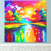 Regenboogbos Zonsondergang Droombeelden Canvas Afdruk (Insitu (Houten vloer))