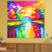 Regenboogbos Zonsondergang Droombeelden Canvas Afdruk (Insitu (Woonkamer))