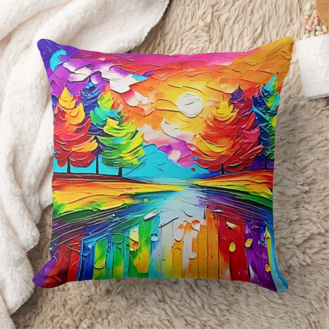Regenboogbos Zonsondergang Droombeelden Kussen (Deken)