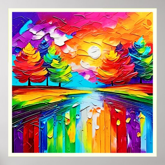 Regenboogbos Zonsondergang Droombeelden Poster (Voorkant)