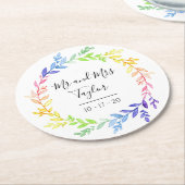 Regenboogbotanische lederbruiloft ronde kartonnen onderzetter (Gebogen)