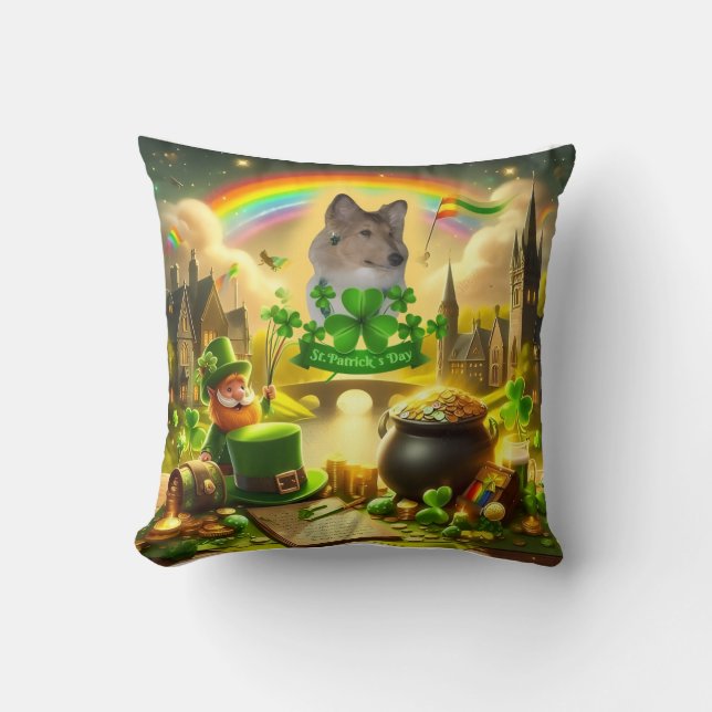 Regenboogbrug Sable Collie op St. Patrick's Day Kussen (Voorkant)