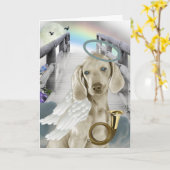 Regenboogbrug Weimaraner Engel Kaart (Gele Bloem)