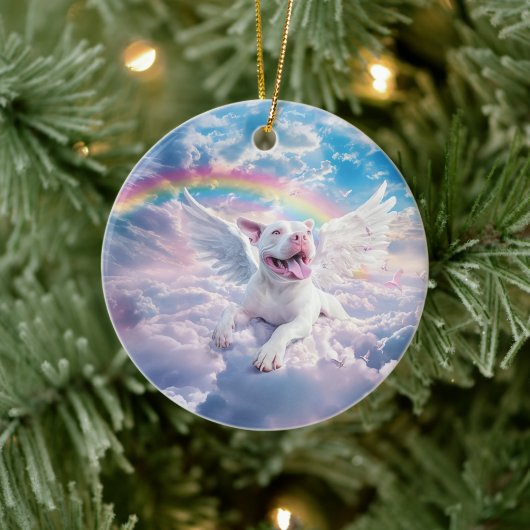 Regenboogbrug, Witte Hond in de Hemel Keramisch Ornament (Boom)