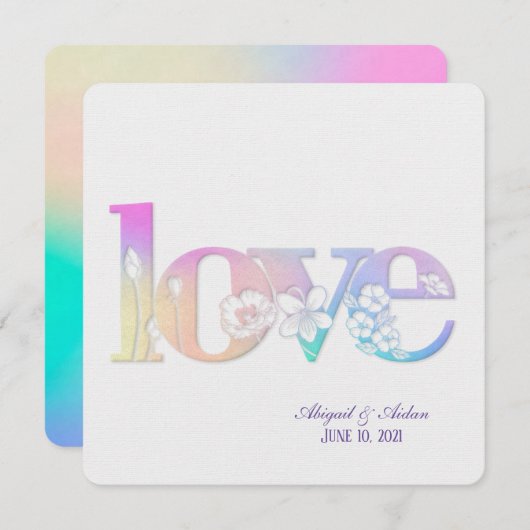 regenboogbruiloft floral love text op white kaart (Voorkant / Achterkant)