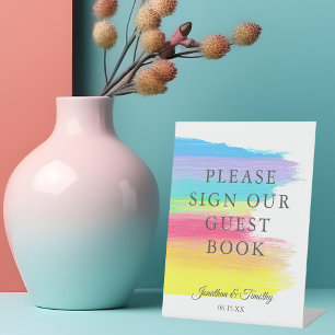 Regenboogbruiloft Onderteken onze gebarenteken voo Reclamebord Met Voetstuk