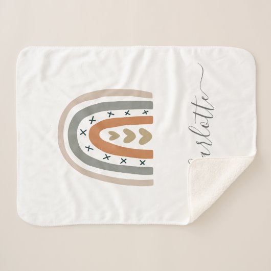 Regenboogbruin beige grijs witte boho kweekt schat sherpa deken (Voorkant (horizontaal))