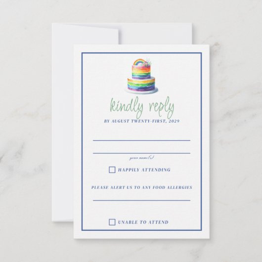 RegenboogCake RSVP Kaartje (Voorkant)