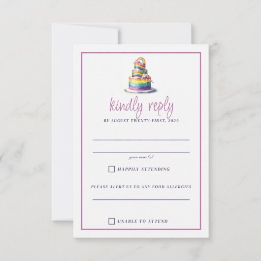 RegenboogCake RSVP Kaartje (Voorkant)