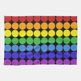 Regenboogcirkels met zwarte stippen theedoek